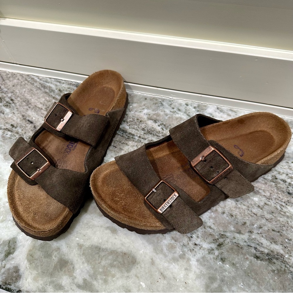 Birkenstock Arizona Womens Suede Sandals - Brown - Size 35